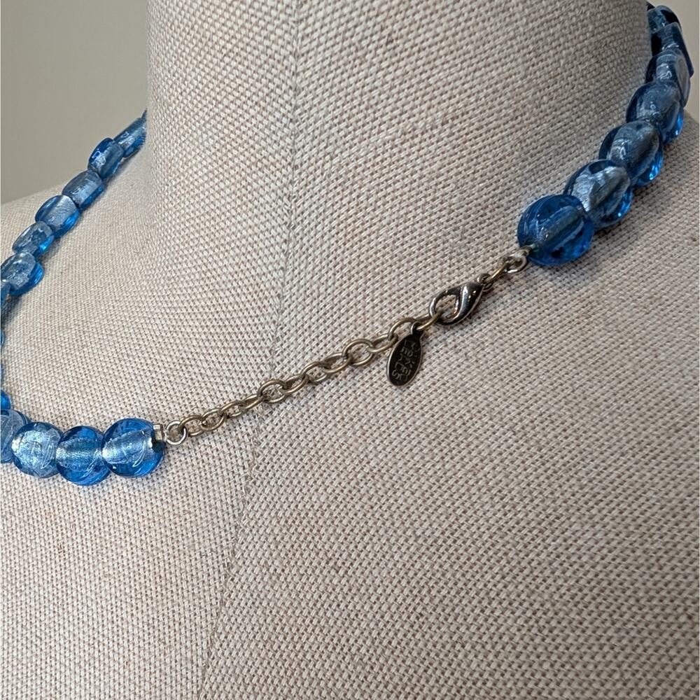 Baked Beads Blue Foil Glass Bead Necklace | Adjustable | Boho - Picture 3 of 4